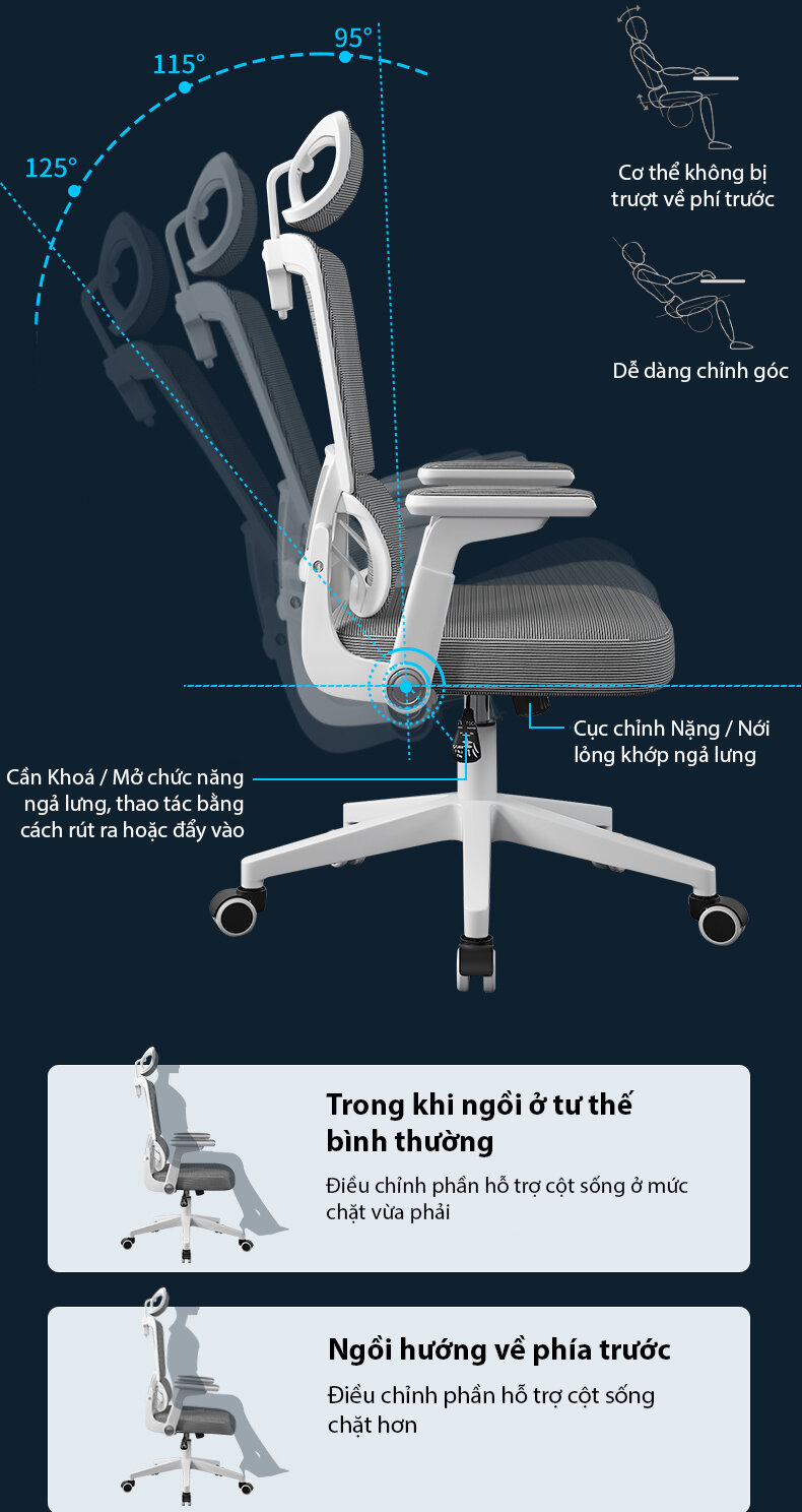 Ghế công thái học Legion YT1218 Grey White 10