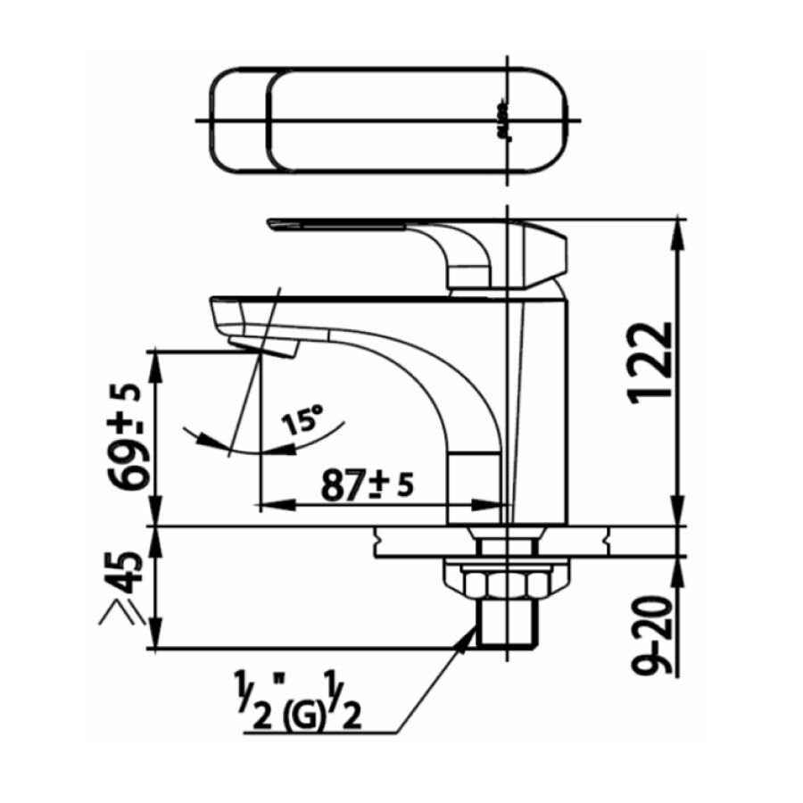 Bản vẽ kỹ thuật vòi chậu lavabo COTTO CT1131A(HM) nước lạnh Scirocco