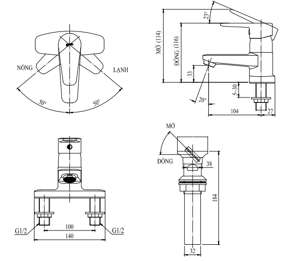 Bản vẽ kỹ thuật vòi lavabo nóng lạnh INAX LFV-1201S-1