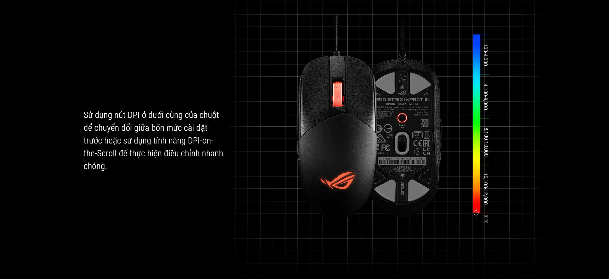 Chuột Gaming có dây Asus ROG Strix Impact III USB/RGB/ĐEN _ 90MP0300-BMUA00