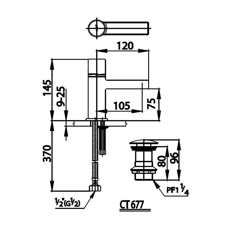 Bản vẽ kỹ thuật vòi lavabo nóng lạnh COTTO CT2061