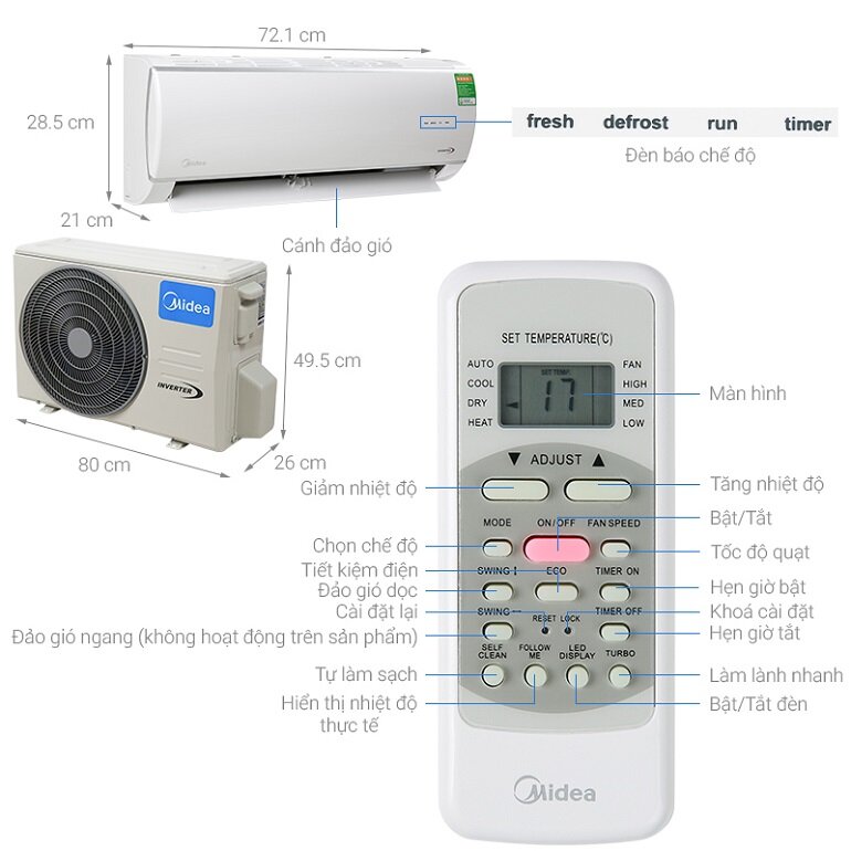 Thiết kế điều hòa Midea MSAFA-10CRDN8 tinh tế, hiện đại 