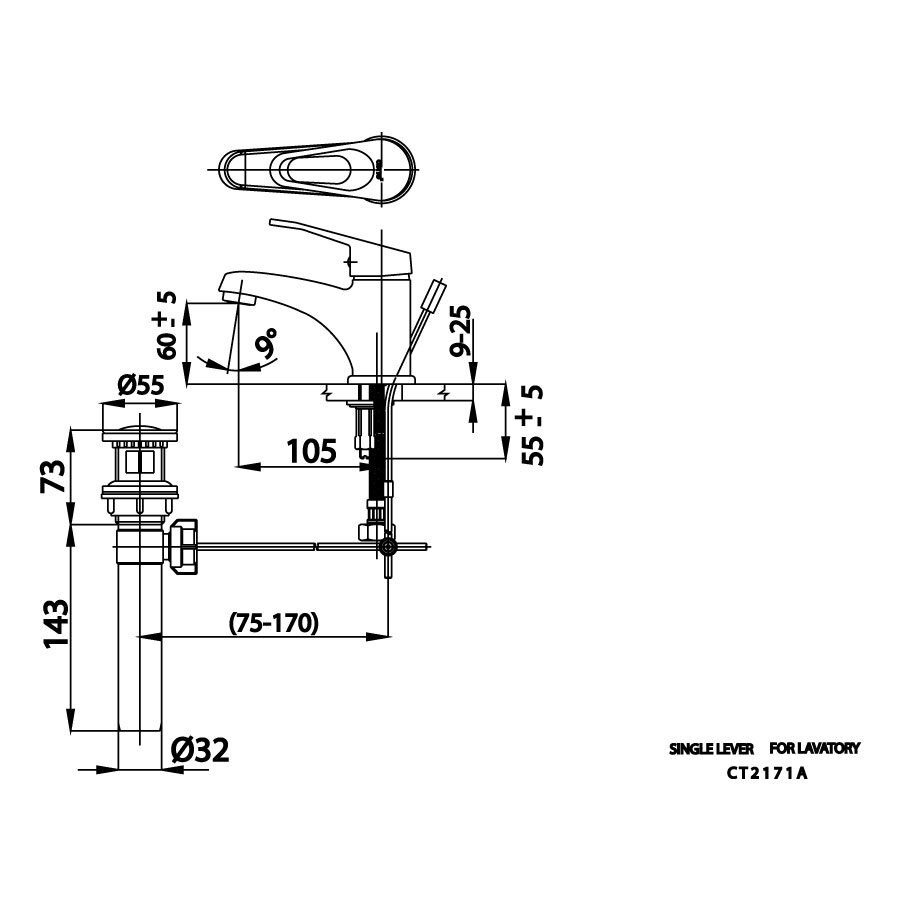 Bản vẽ kỹ thuật vòi lavabo nóng lạnh COTTO CT2171A