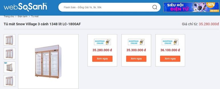 Tủ mát Snow Village 3 cánh LC-1800AF giá bao nhiêu tiền?