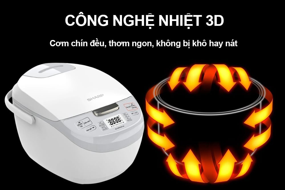 Nồi cơm điện tử Sharp KS-COM192EV-GY được ứng dụng công nghệ nấu 3D