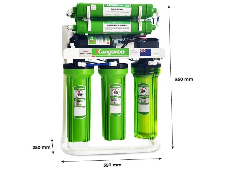 Kích thước máy lọc nước RO Kangaroo 9 lõi lắp dưới chậu KGRP99