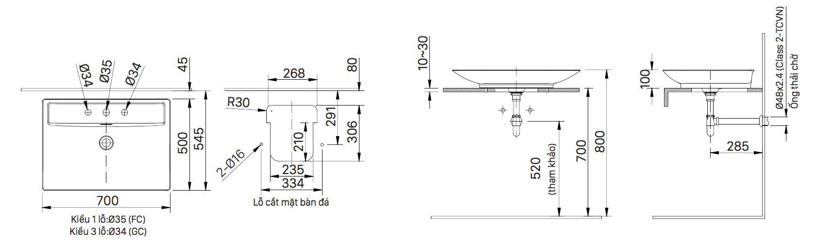 Bản vẽ kỹ thuật bồn chậu lavabo Inax đặt bàn AL-S630V