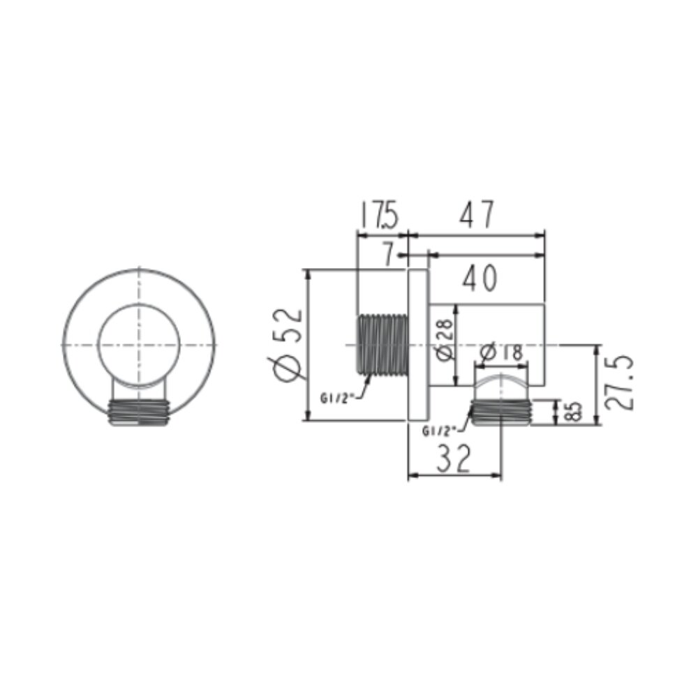 Bản vẽ kỹ thuật co nối tròn American Standard FFAS9140