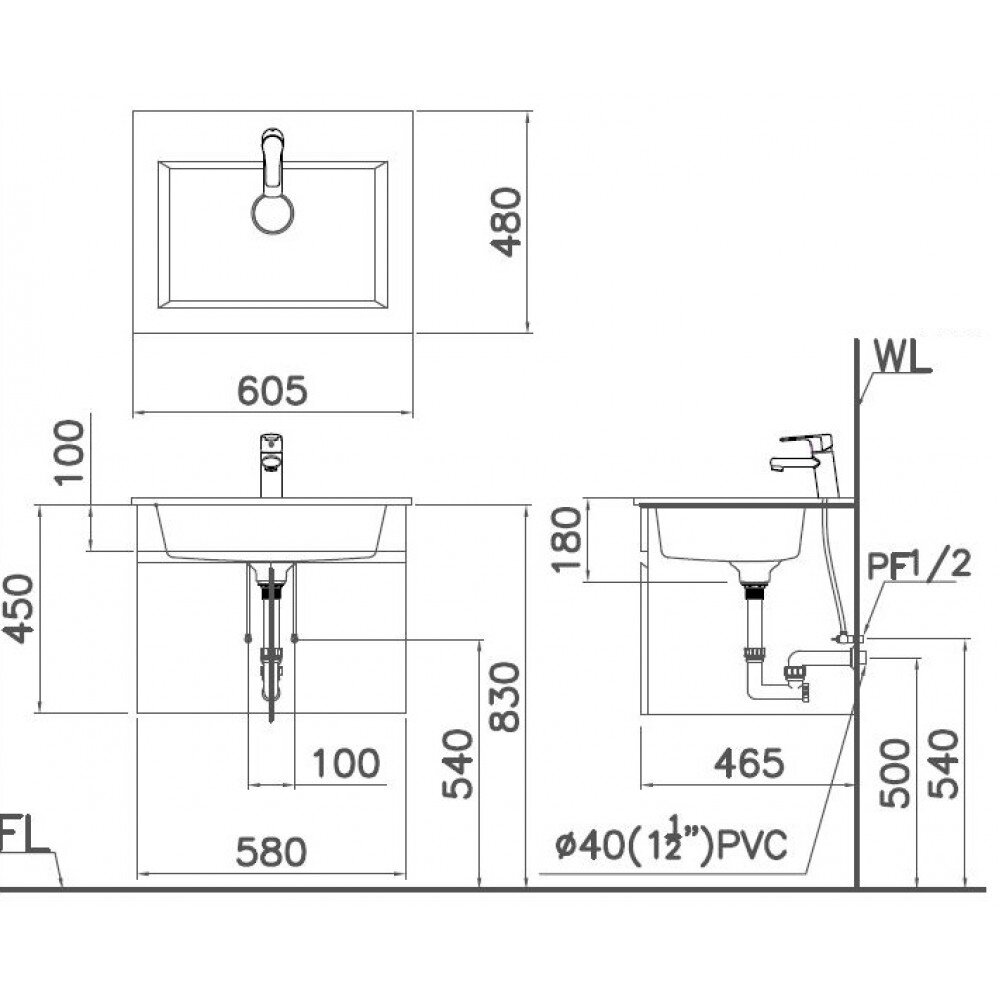 Bản vẽ kỹ thuật bộ tủ chậu rửa mặt CAESAR LF5017+EH05017AV