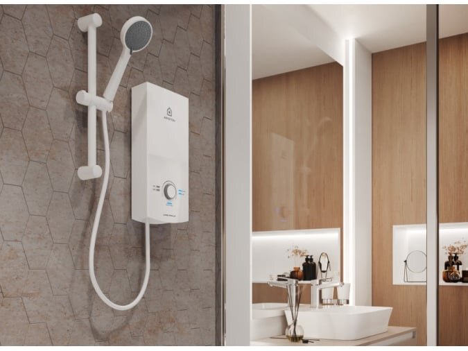 Máy nước nóng trực tiếp Ariston Aures Premium 4.5P Ivory có thiết kế nhỏ gọn, màu trắng trang nhã