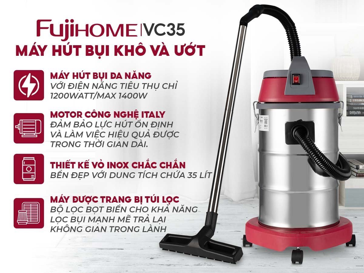 Máy hút bụi khô và ướt công nghiệp Fujihome VC35 Máy hút bụi khô và ướt công nghiệp Fujihome VC35