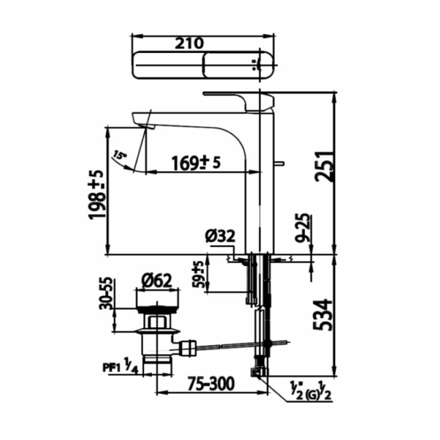 Bản vẽ kỹ thuật vòi lavabo nóng lạnh COTTO CT2144AY