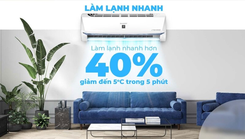 Điều hòa Sharp Inverter 12000 BTU 1 chiều AH-XP13BSW làm lạnh nhanh