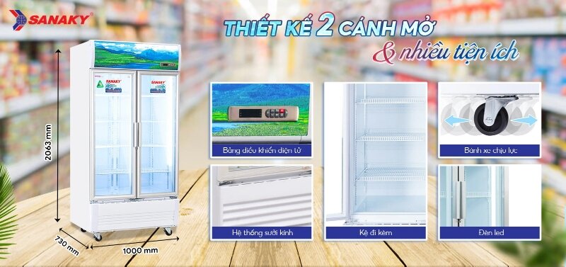 Tủ mát Sanaky Inverter 2 cánh 1000 lít VH-1009HP3