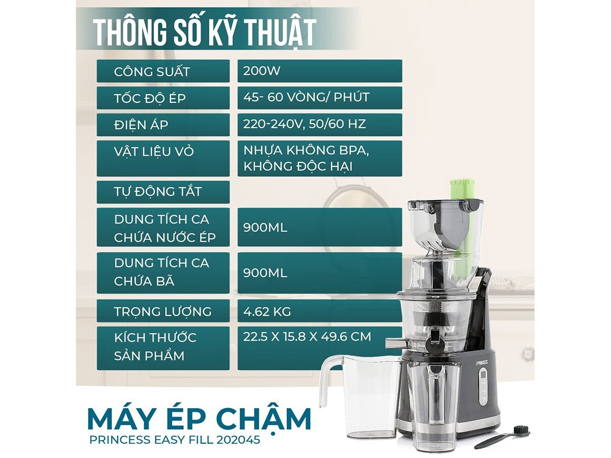 Thông số kỹ thuật Máy ép chậm Princess Easy Fill