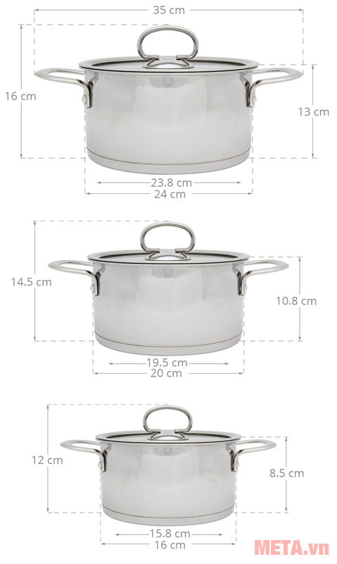 Bộ nồi inox cao cấp Sunhouse SH890 (3 chiếc) Bộ nồi inox cao cấp Sunhouse SH890 (3 chiếc)