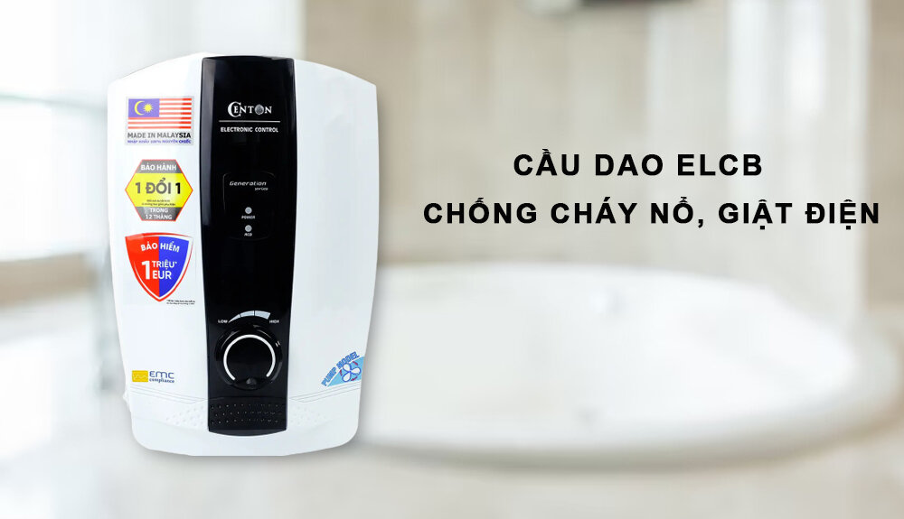 Máy Nước Nóng Centon 8338EP-EMC được trang bị cầu dao ELCB