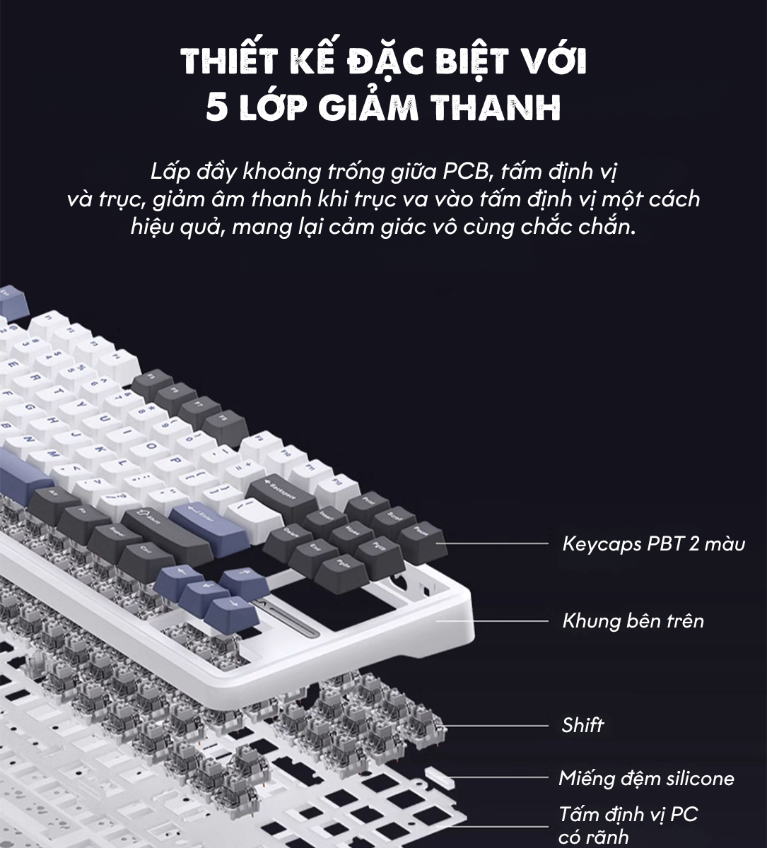 Bàn phím cơ có dây AULA F87 Tím trắng (USB, Blue switch, led RGB) 4