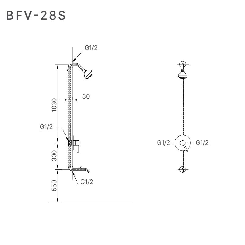 Bản vẽ kỹ thuật bộ sen tắm âm tường nóng lạnh INAX BFV-28S