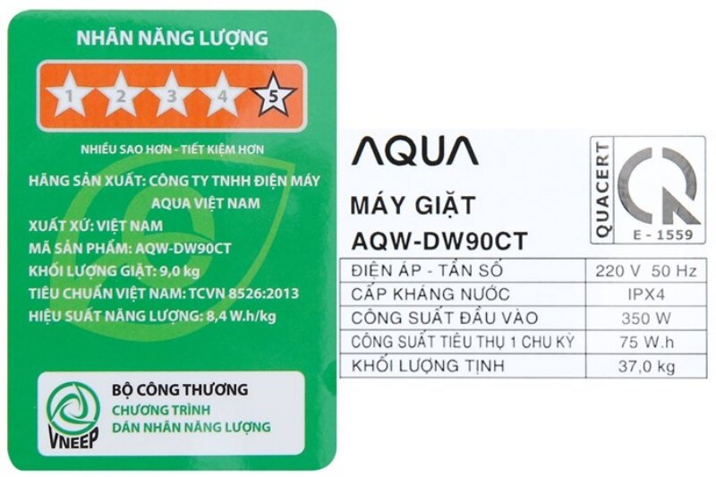 Máy giặt Aqua Inverter 9 kg AQW-DW90CT tiết kiệm điện