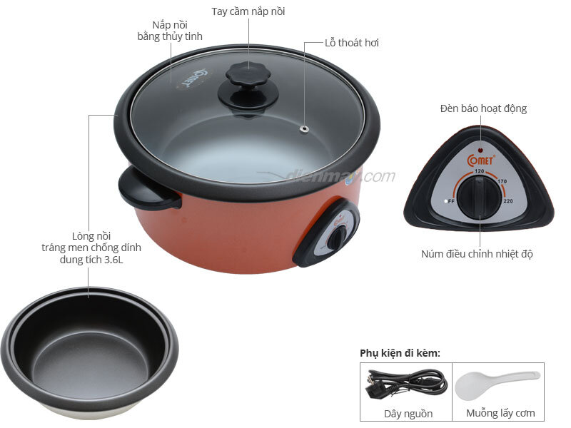 Nồi lẩu điện Comet CM7730 3.6 lít Nồi lẩu điện Comet CM7730 3.6 lít
