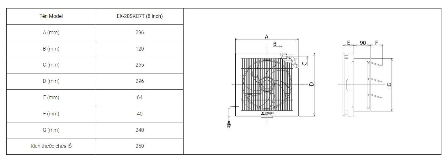 Quạt thông gió Mitsubishi Electric EX-20SKC7T