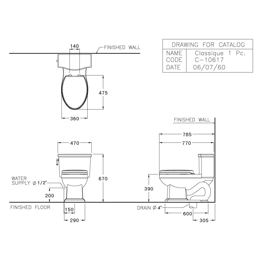 Bản vẽ kỹ thuật bồn cầu 1 khối COTTO nắp êm C10617