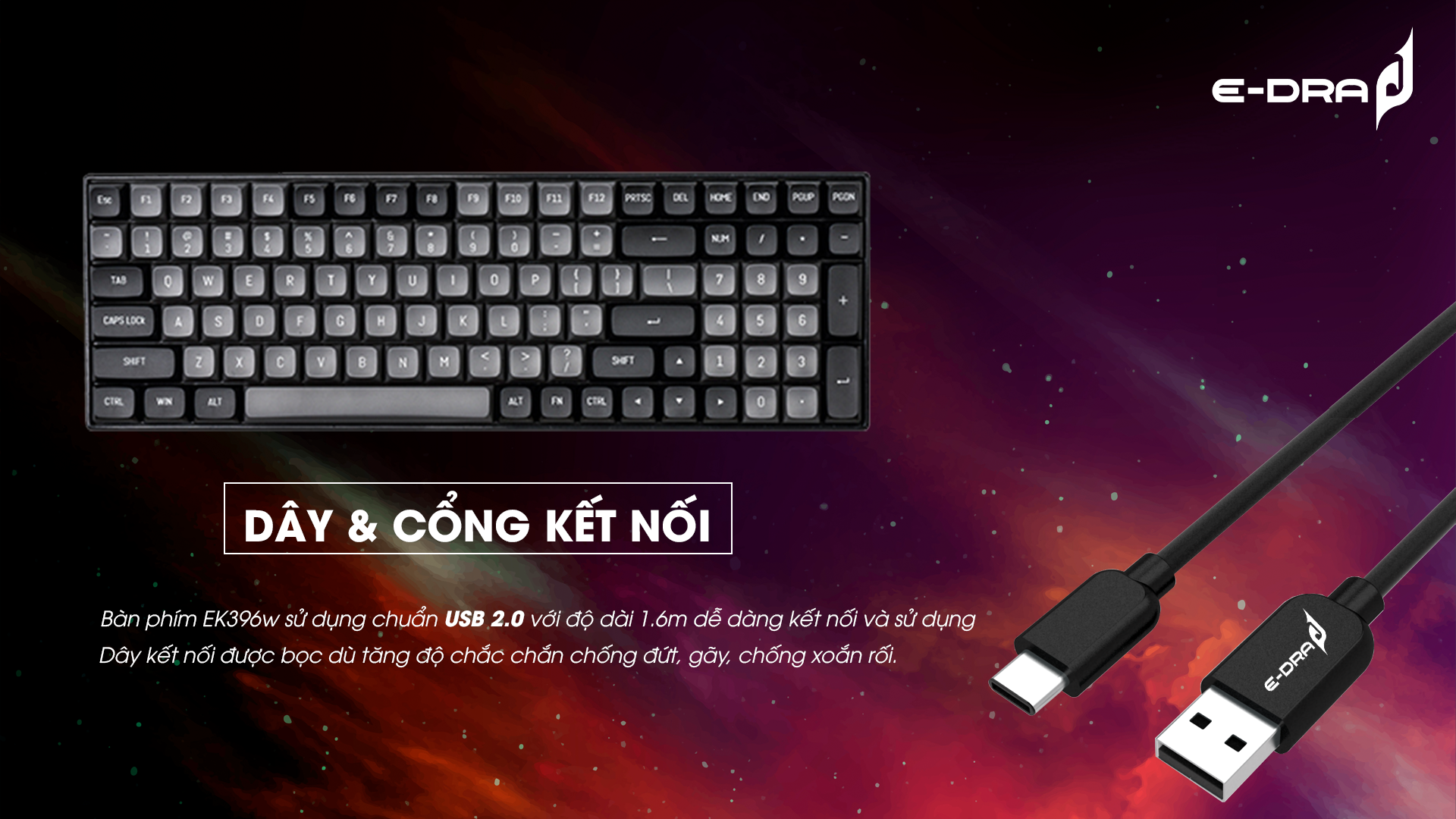 Bàn phím cơ không dây Edra EK396W V2 (USBC/PBT/Bluetooth/3mode)