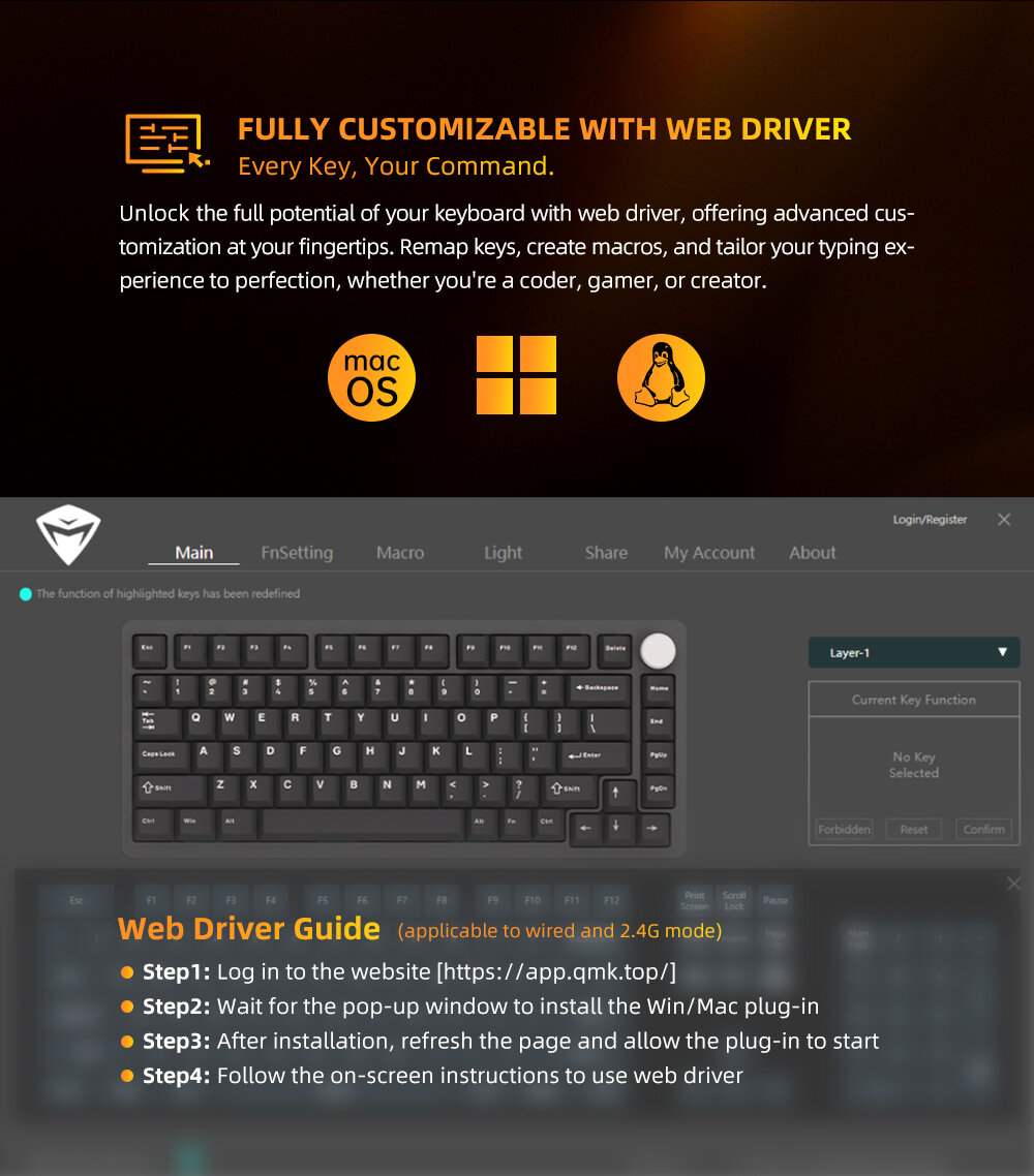 Bàn phím Machenike K600-B82W Tri-mode RGB 10