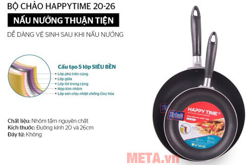 Cặp chảo trơn chống dính Happy Time 20cm và 26cm Cặp chảo trơn chống dính Happy Time 20cm và 26cm