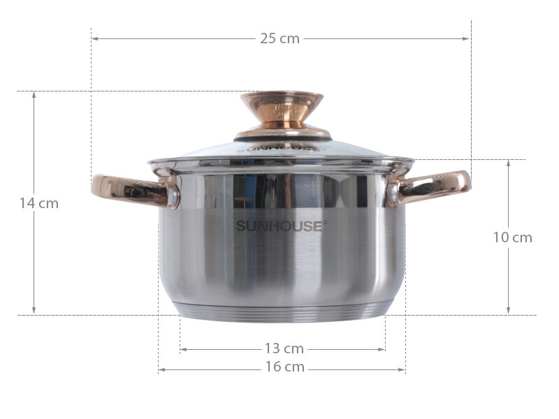 Nồi inox 5 đáy 16 cm Sunhouse SHG24216 Nồi inox 5 đáy 16 cm Sunhouse SHG24216