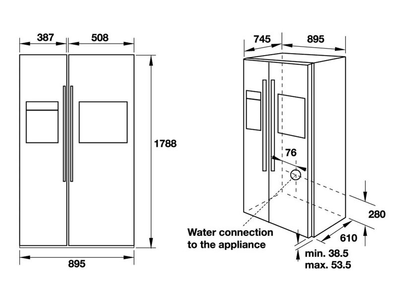 Kích thước lắp đặt Hafele Side by side HF-SBSIB (534.14.250) Hafele Side by side HF-SBSIB (534.14.250)