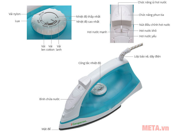 Bàn ủi hơi nước chống dính Teflon Kangaroo KG87