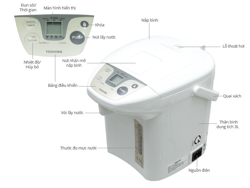 Bình thủy điện Toshiba PLK-30FL(WT)VN 3.0 lít Bình thủy điện Toshiba PLK-30FL(WT)VN 3.0 lít