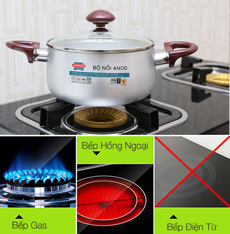 Bộ 3 nồi nhôm anod cao cấp Sunhouse SH8833QT Bộ 3 nồi nhôm anod cao cấp Sunhouse SH8833QT