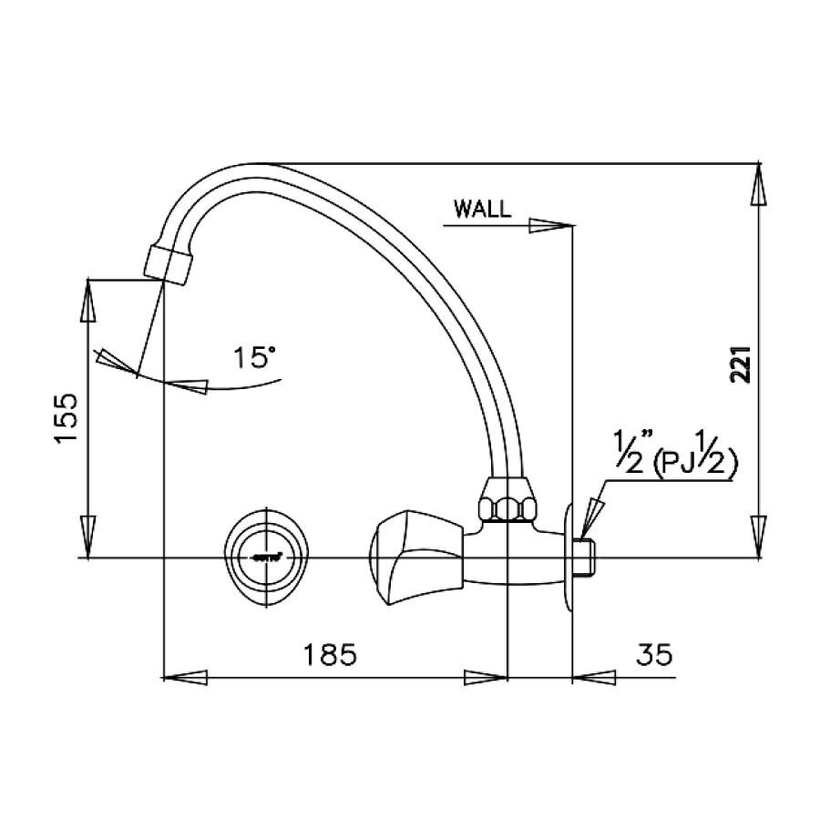 Bản vẽ kỹ thuật vòi bếp COTTO CT185C11(HM) nước lạnh New Century