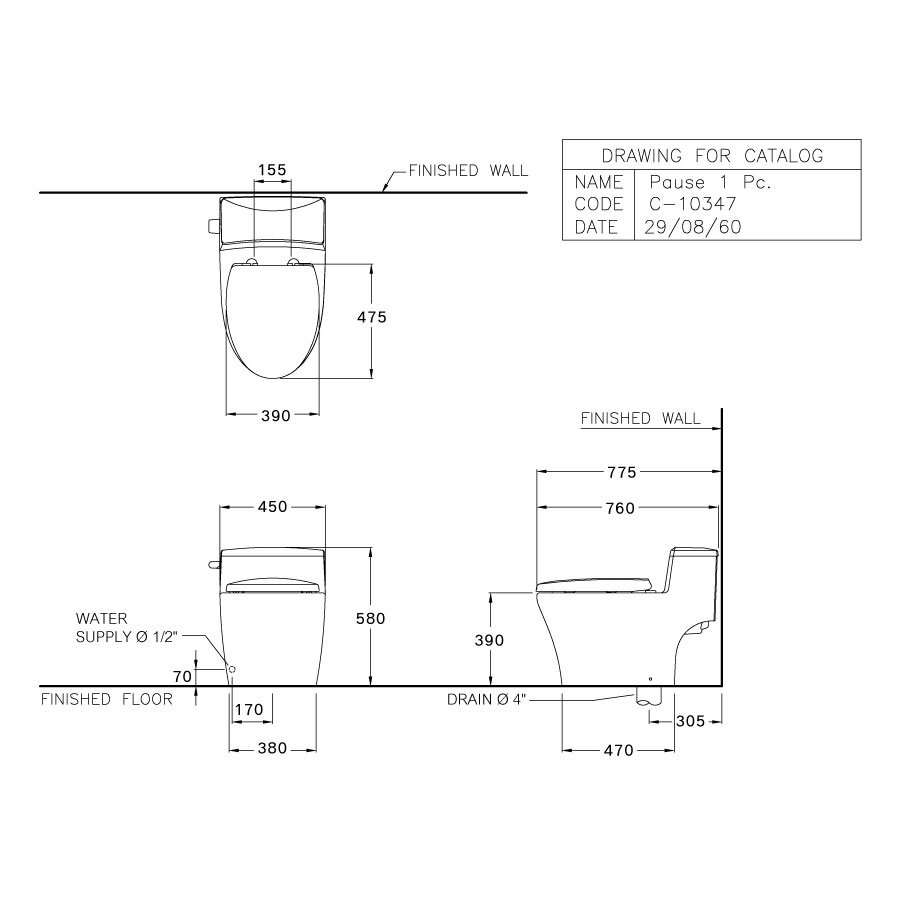 Bản vẽ kỹ thuật bồn cầu 1 khối COTTO nắp êm C10347
