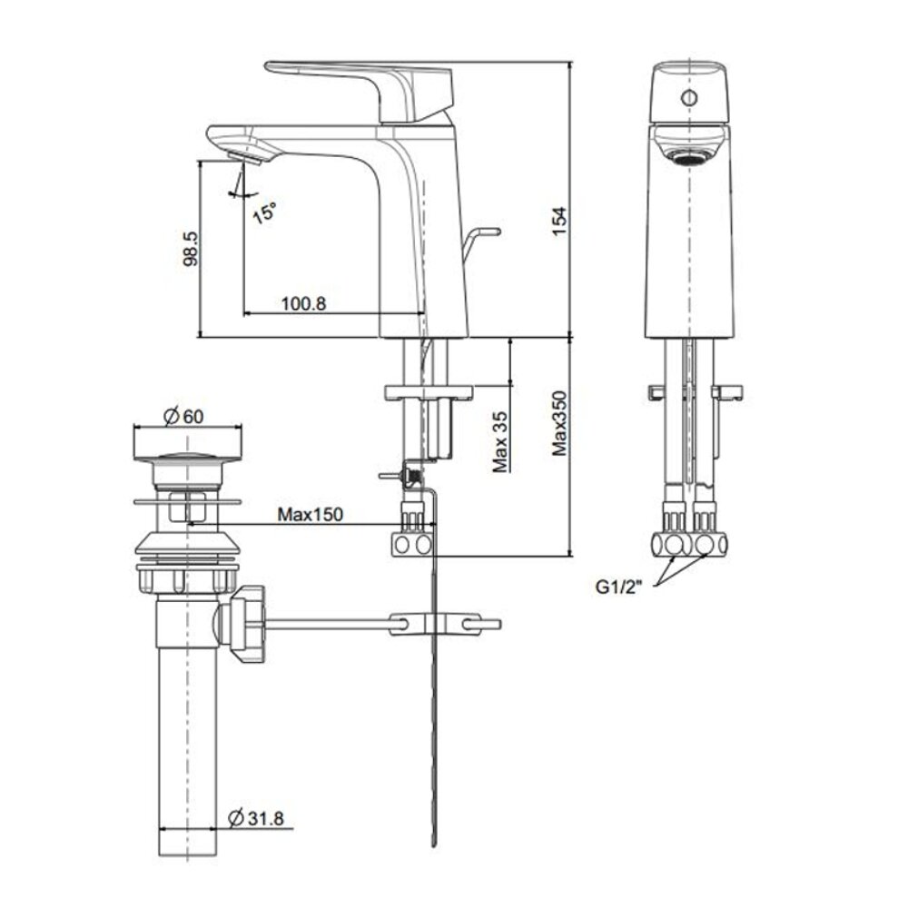Bản vẽ kỹ thuật vòi lavabo nóng lạnh American Standard WF-1701