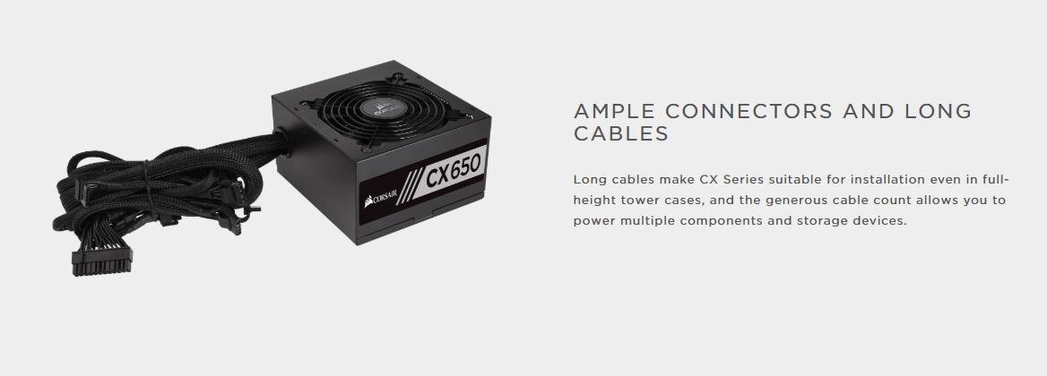 Nguồn máy tính Corsair CX650 (80 Plus Gold/ Màu Đen) cable kết nối đa dạng