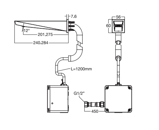 Bản vẽ kỹ thuật vòi lavabo cảm ứng gắn tường American Standard WF-8511