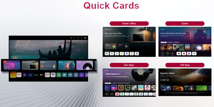 Tính năng Quick Cards giúp hiển thị các tùy chọn ngay màn hình chính 