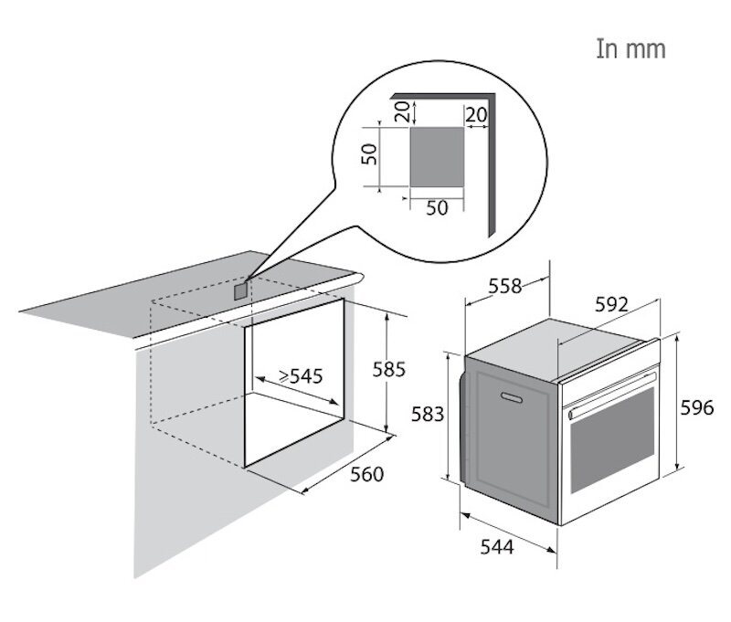 Kích thước lò nướng Brandt BOP7543LX