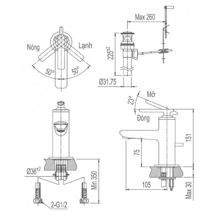 Bản vẽ kỹ thuật Vòi chậu Inax LFV-4102S