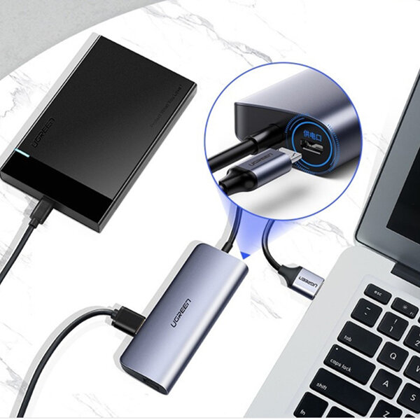 Bộ chia USB Ugreen 60719 1 ra 3 cổng USB 3.0 và 1 Lan Giga