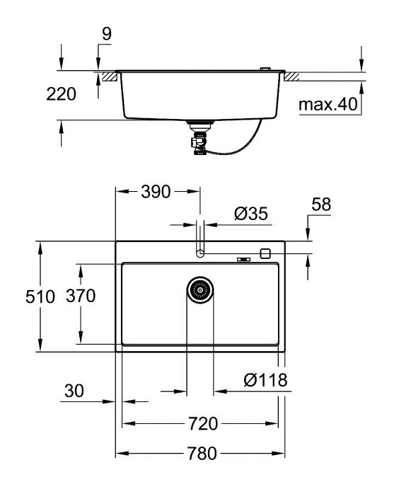 Bản vẽ kỹ thuật chậu rửa chén bát GROHE 31652AP0