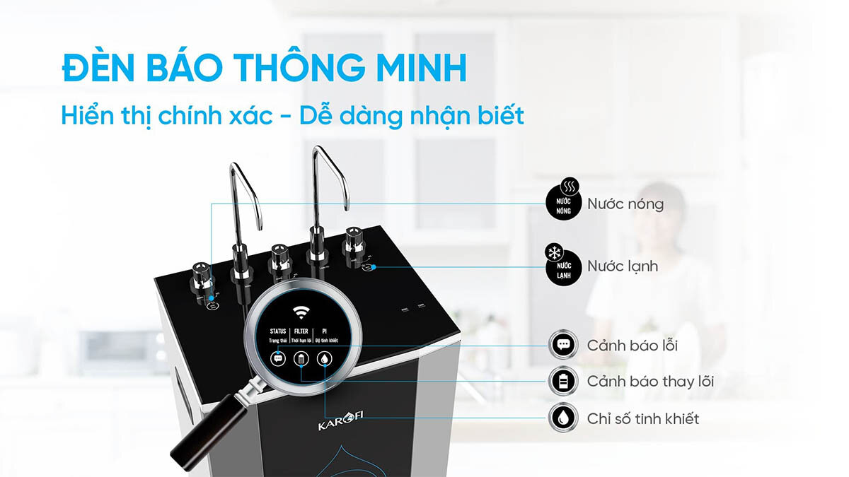  Đèn hiển thị của máy lọc nước Karofi KAD-C55 10 lõi 