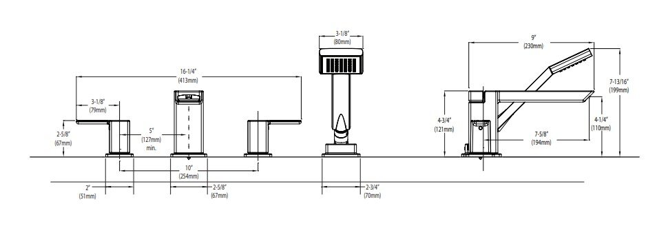 Bản vẽ kỹ thuật của vòi bồn tắm nóng lạnh MOEN TS904