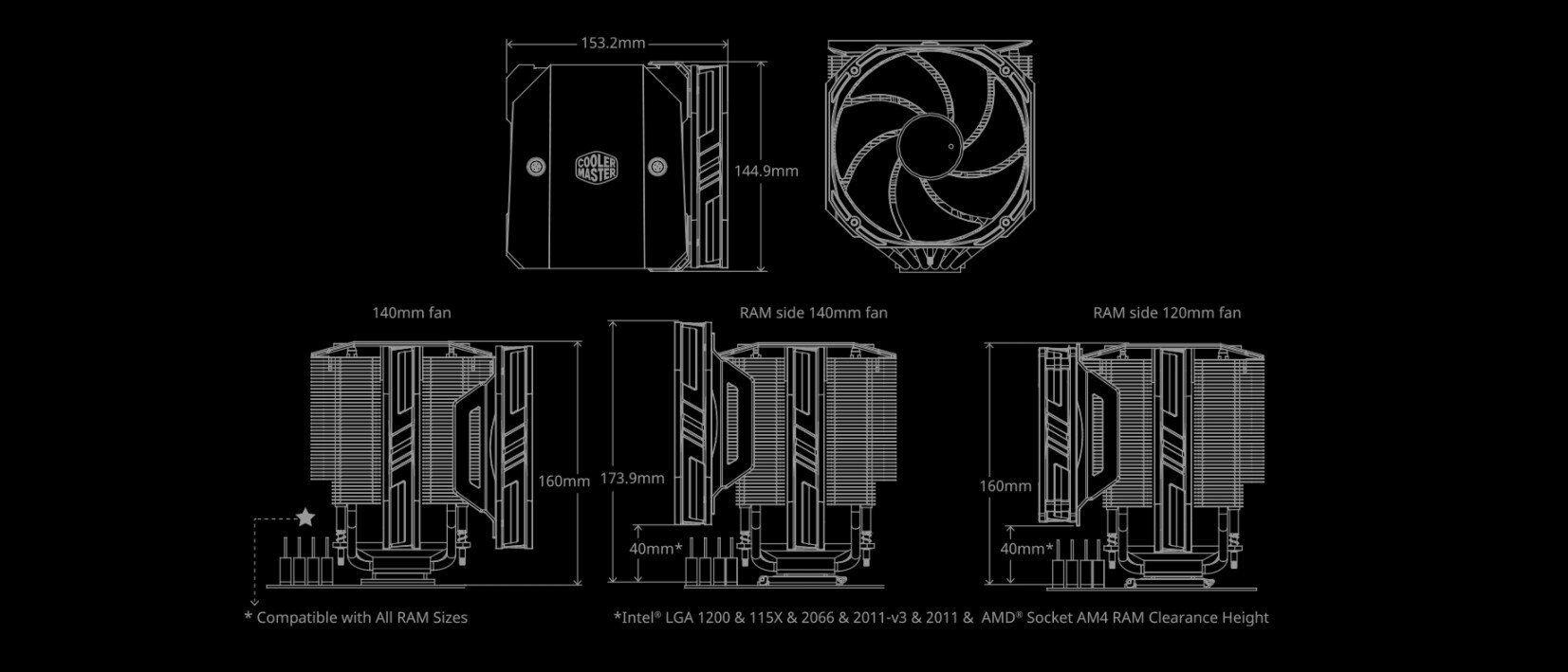 Thông số của Tản nhiệt khí Cooler Master MasterAir MA624 Stealth