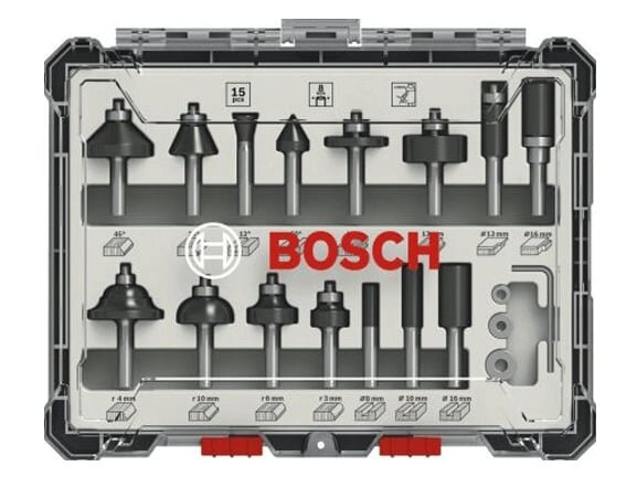 Bộ mũi phay thẳng và phay góc 15 món Bosch 2607017473 Bosch 2607017473