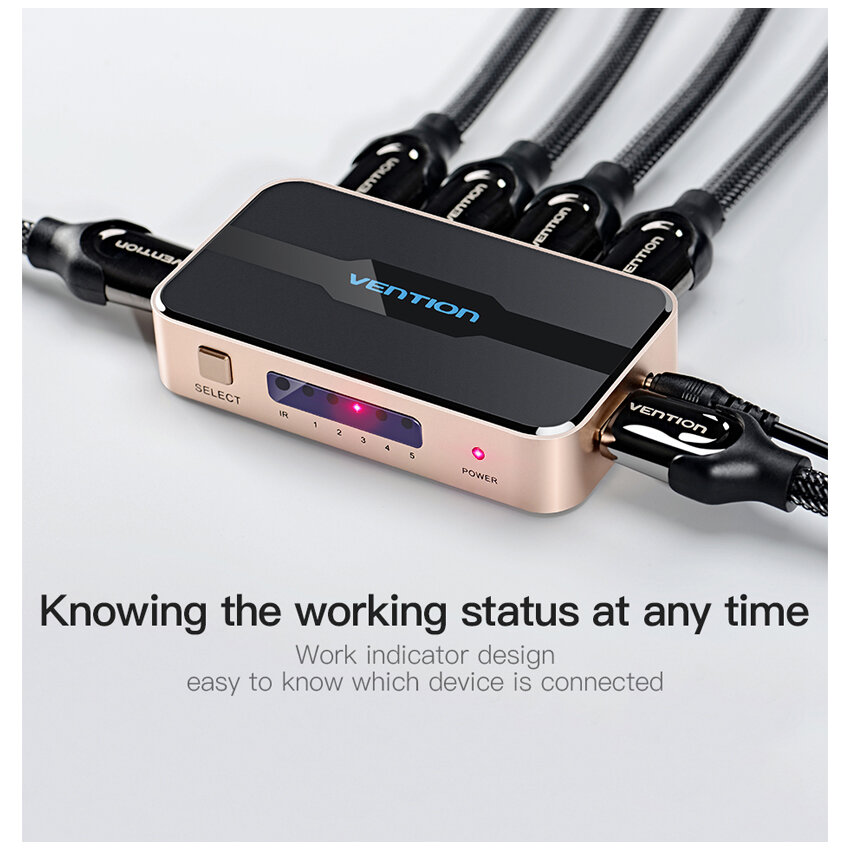 Bộ gộp HDMI 5 vào 1 ra Vention ACDG0 (có điều khiển)